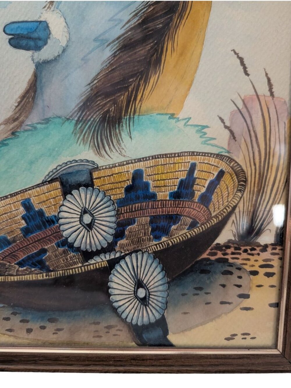 Southwestern Watercolor Painting by Jim Wilson Pottery Feathers Framed Art - Picture 4 of 16